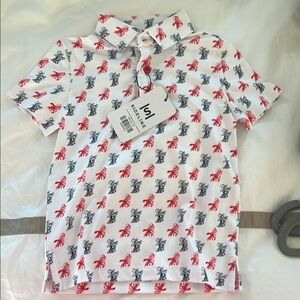 Sideline Kids' White Polo with Red & Navy Crab Print
